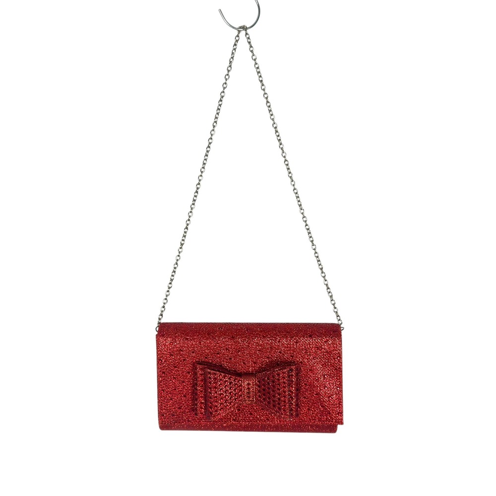 Unbranded Red Rhinestone Bow Clutch Bag OS Crimson Sparkly Evening Formal Glam